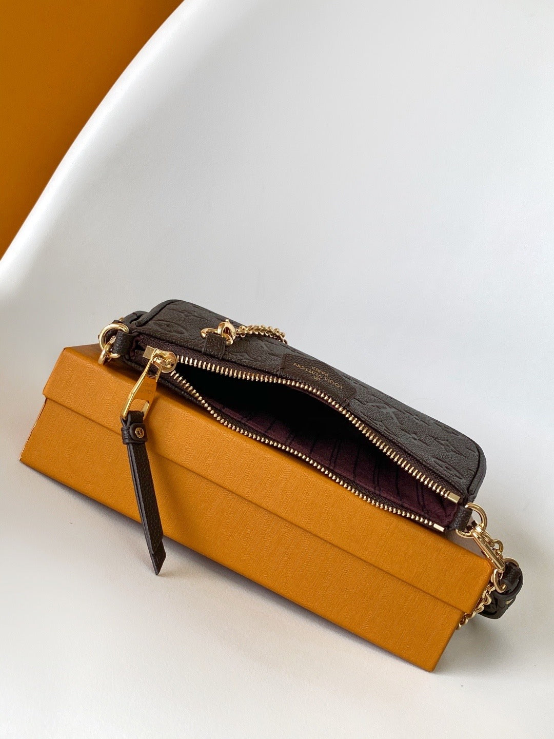 Luxury Monogram Clutch Wristlet with Chain Strap - Brown