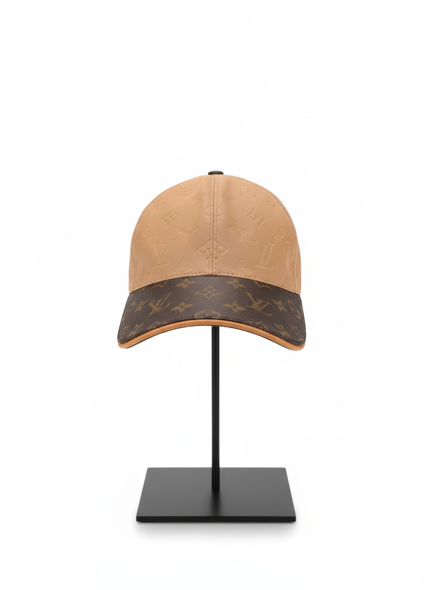 Designer Two-Tone Monogram Baseball Cap - Beige & Brown