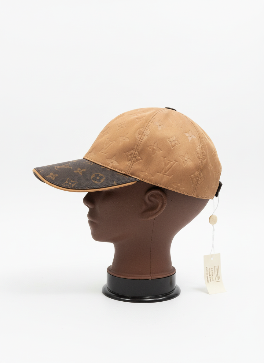 Designer Two-Tone Monogram Baseball Cap - Beige & Brown
