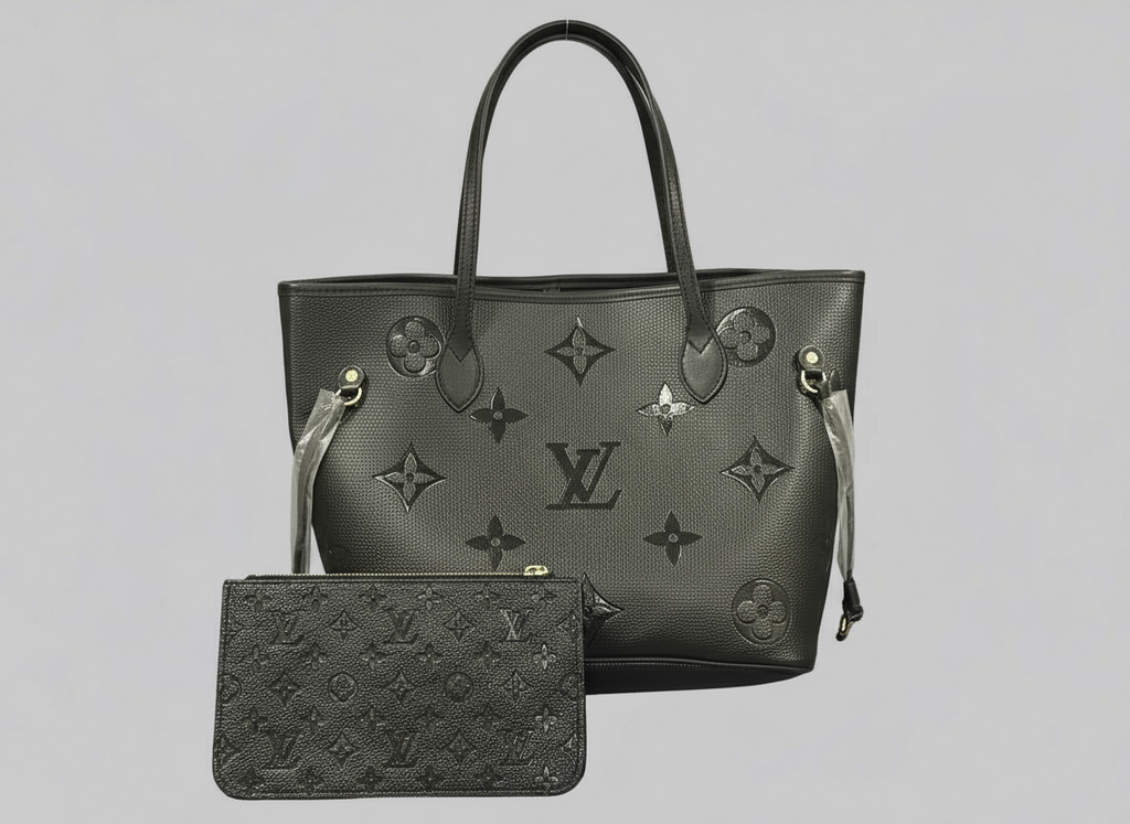 Black Monogram Tote Bag Set with Matching Pochette - 2 Piece