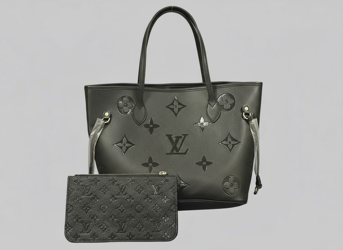 Black Monogram Tote Bag Set with Matching Pochette - 2 Piece