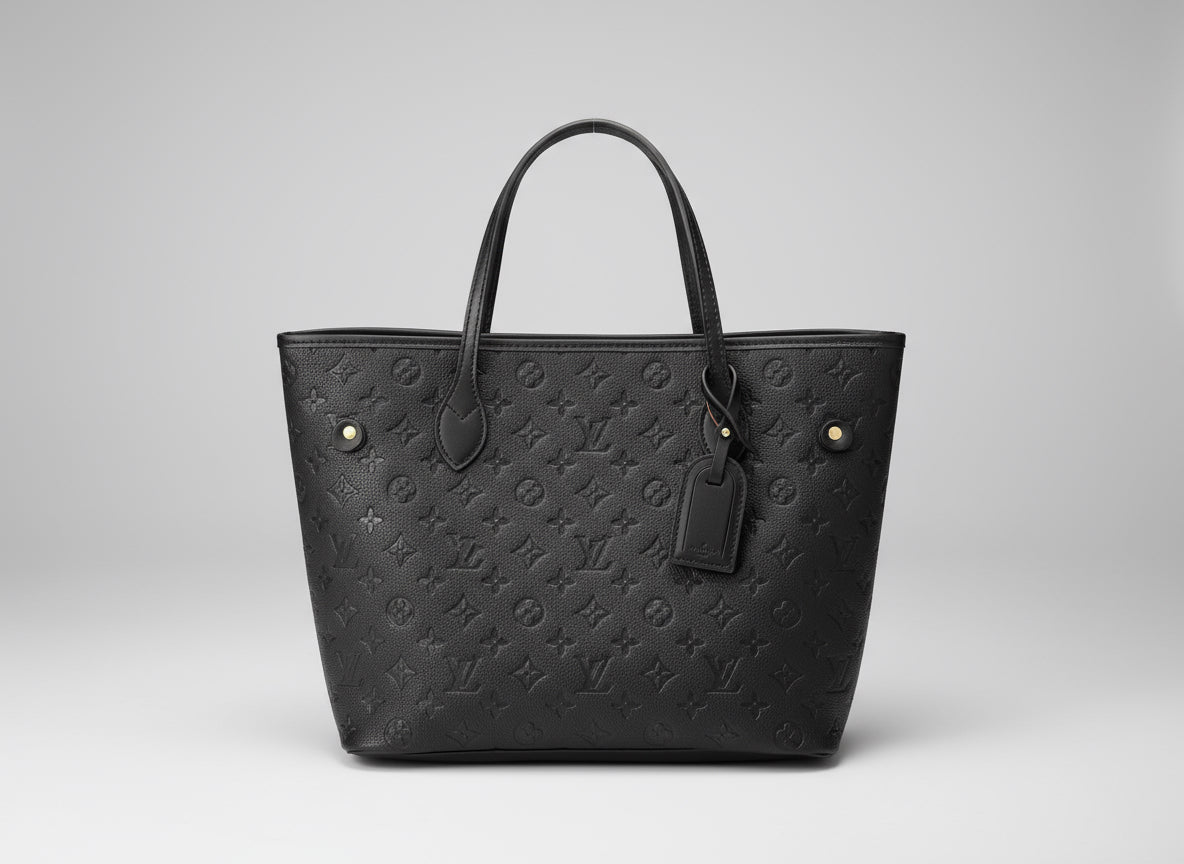 Luxury Monogram Leather Handbag Set - Black