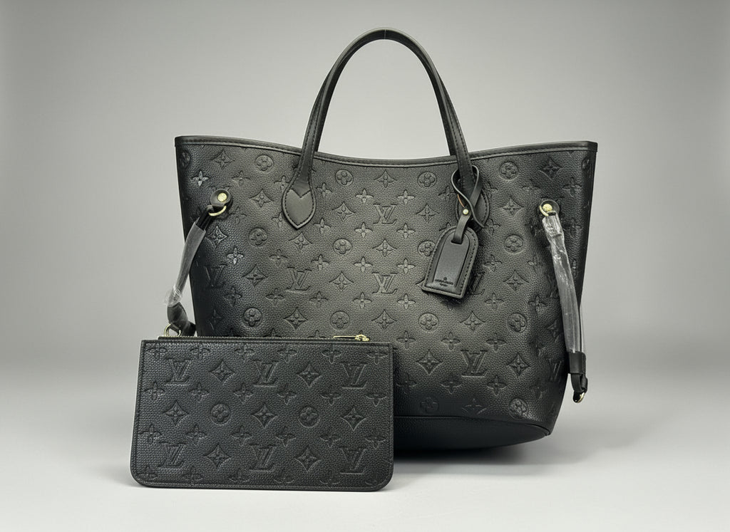 Luxury Monogram Leather Handbag Set - Black