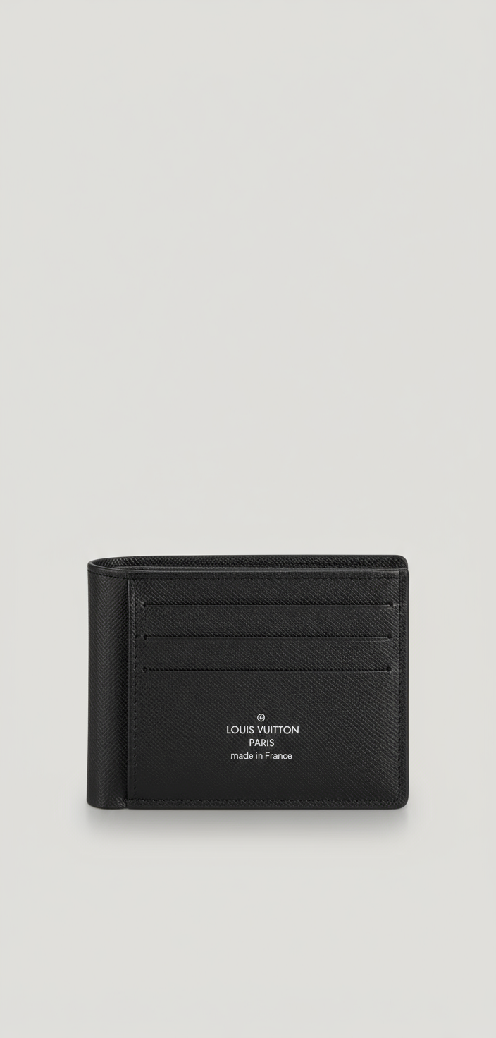 Designer Black Taiga Leather Bifold Wallet - Men's Premium Wallet