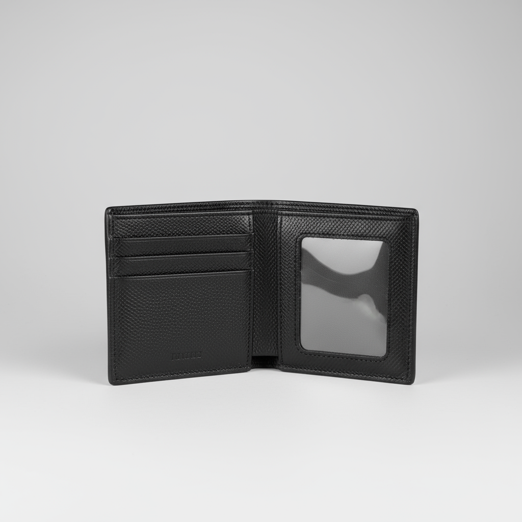 Designer Black Taiga Leather Bifold Wallet - Men's Premium Wallet