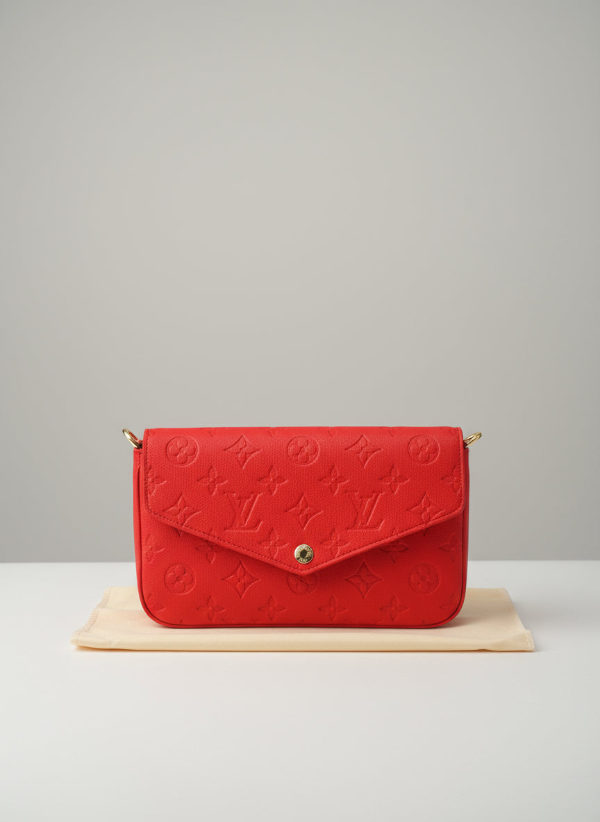 Red Monogram 3-Piece Clutch Wallet Set with Chain Strap