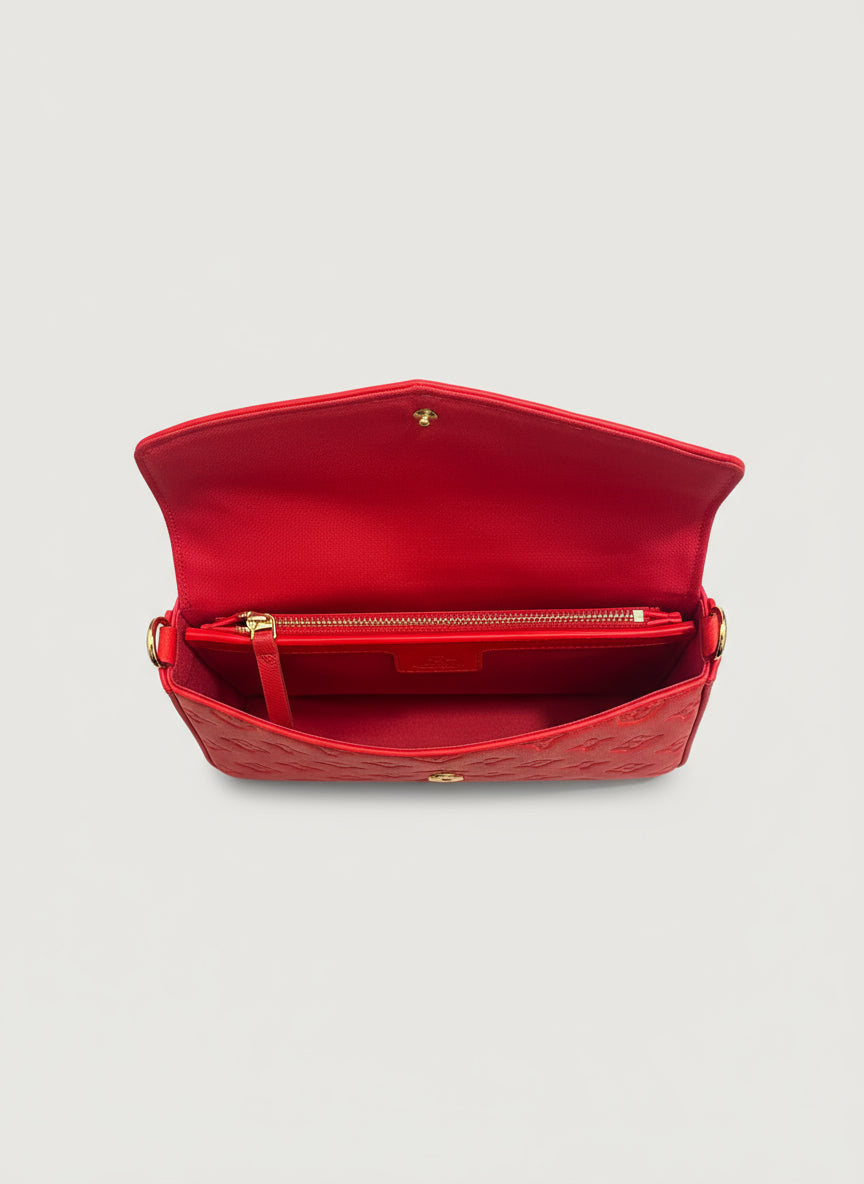 Red Monogram 3-Piece Clutch Wallet Set with Chain Strap