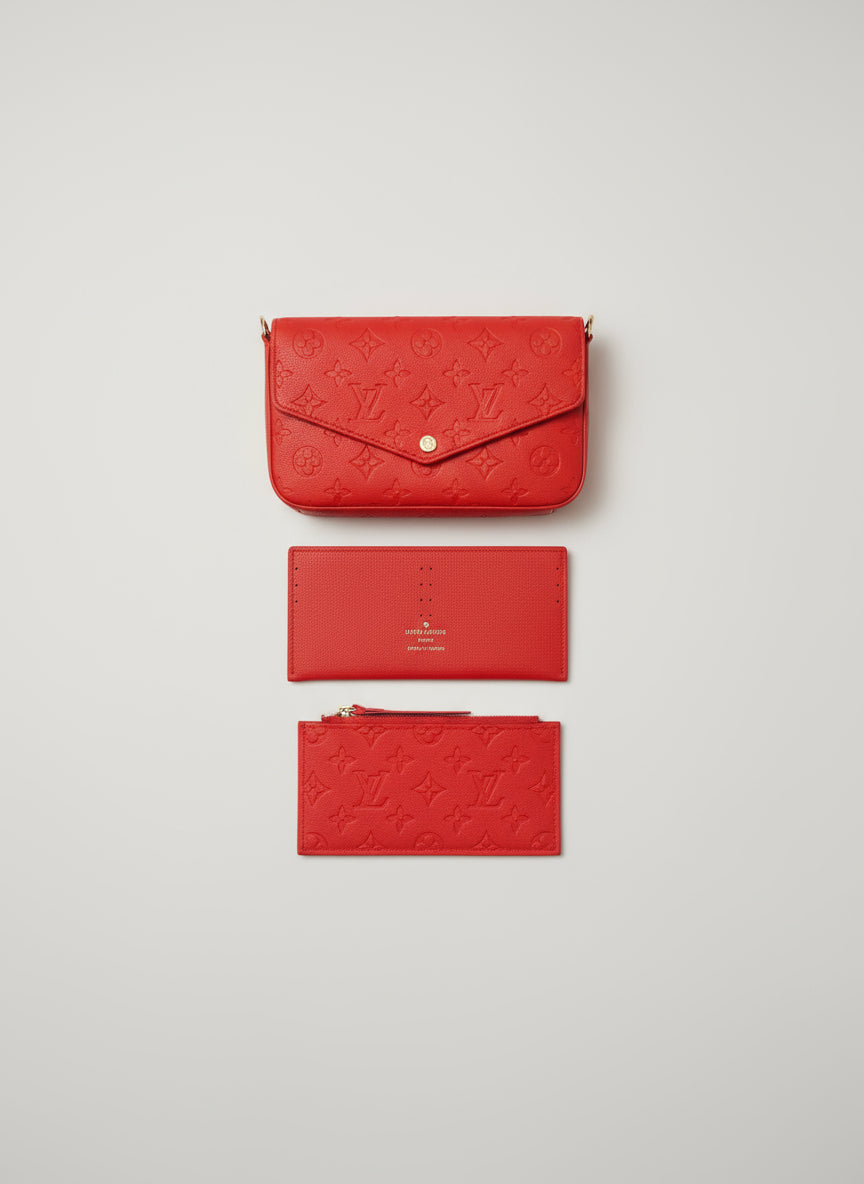 Red Monogram 3-Piece Clutch Wallet Set with Chain Strap