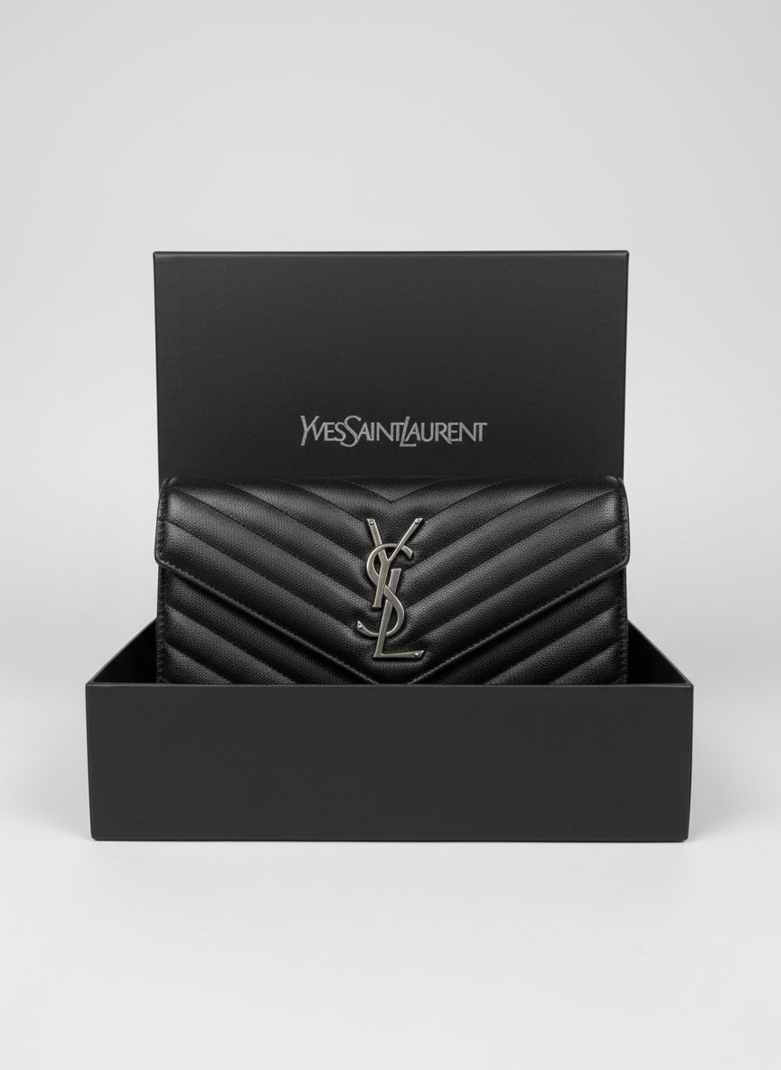 Luxury Quilted Envelope Purse - Black