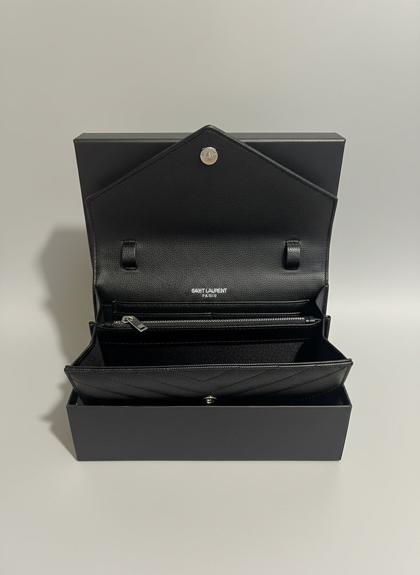 Luxury Quilted Envelope Purse - Black