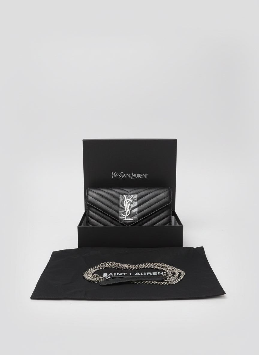 Luxury Quilted Envelope Purse - Black