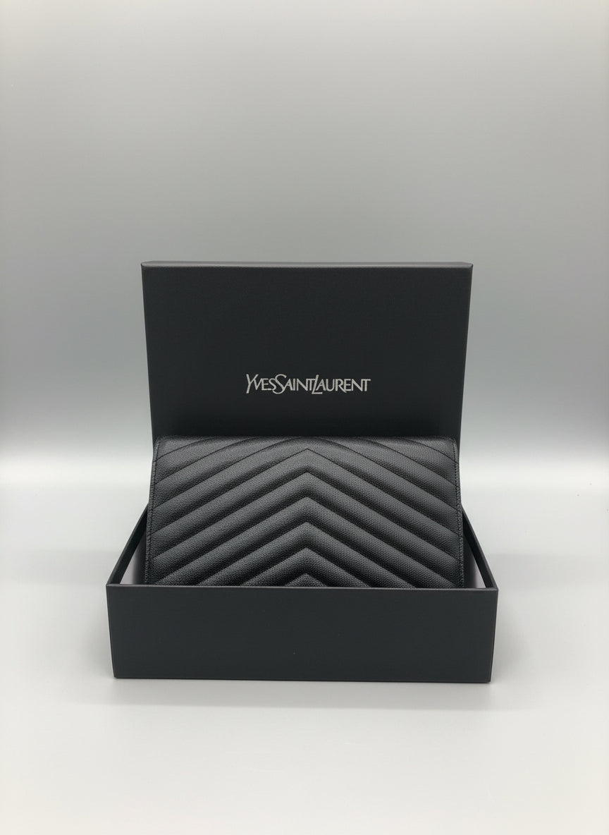 Luxury Quilted Envelope Purse - Black