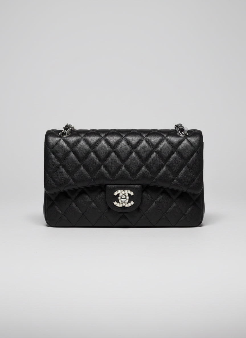 Classic Quilted Flap Shoulder Bag - Black