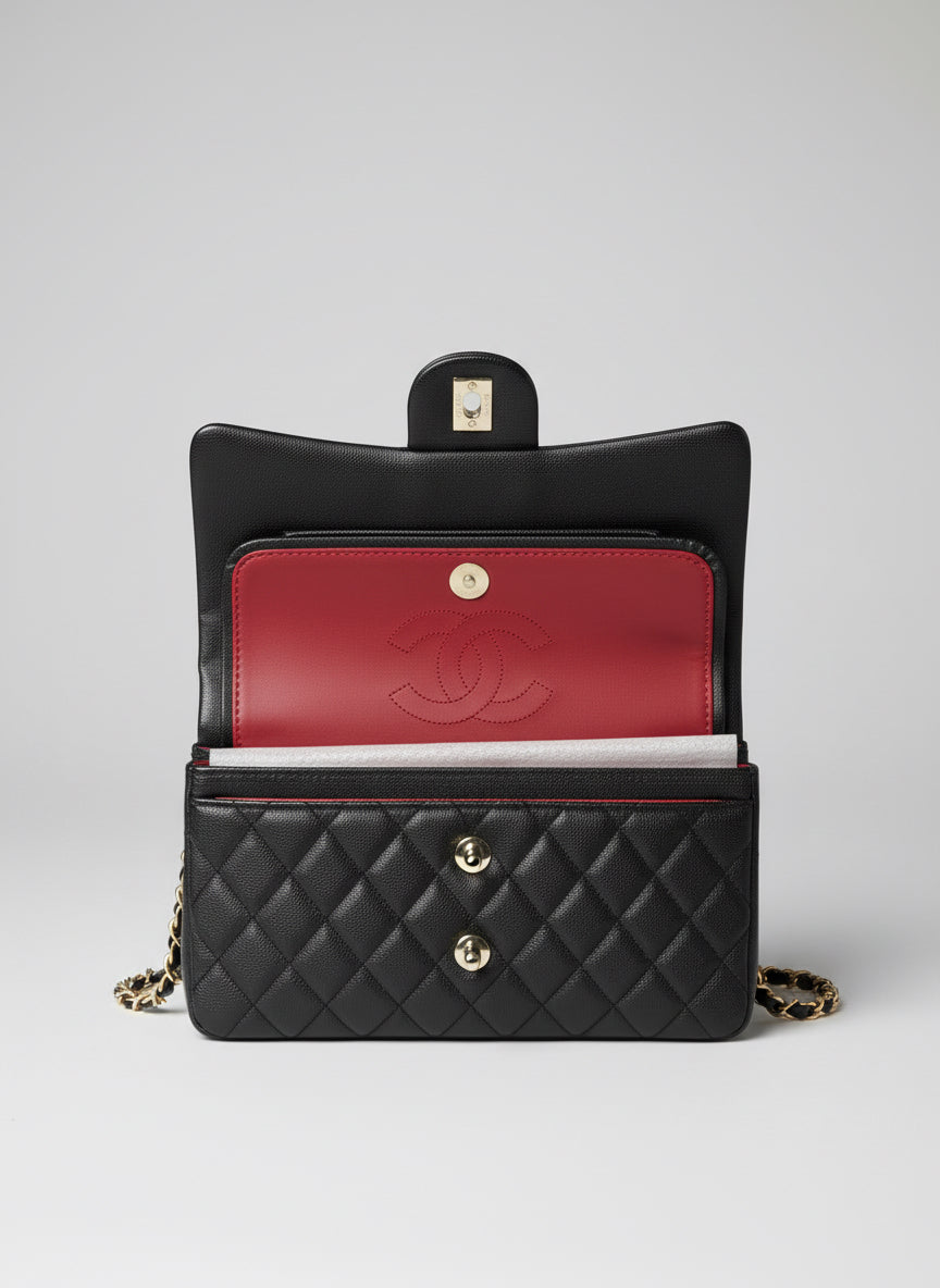 Classic Quilted Flap Shoulder Bag - Black